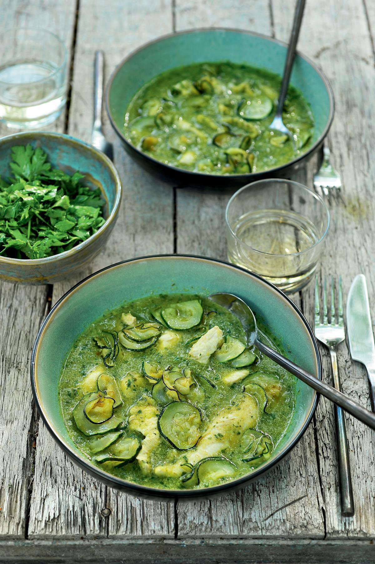 Chicken and zucchini curry soup