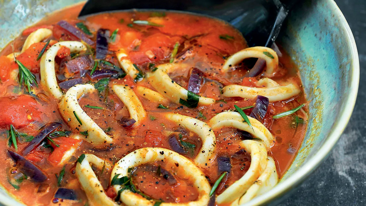 Mediterranean tomato stew with calamari