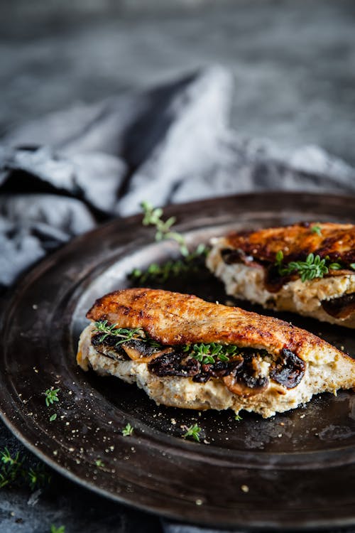 Mushroom and ricotta stuffed chicken breasts