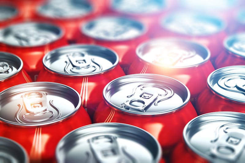 Metal cans with cola refreshing drinks