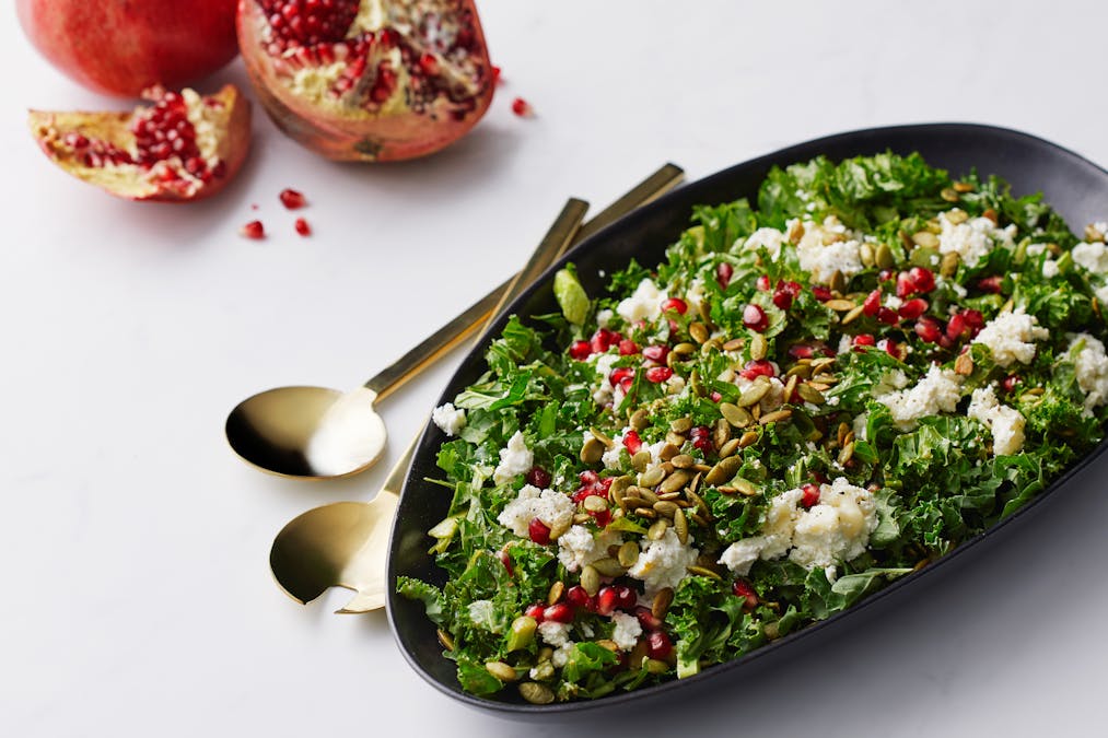 Kale salad with goat cheese and pomegranate