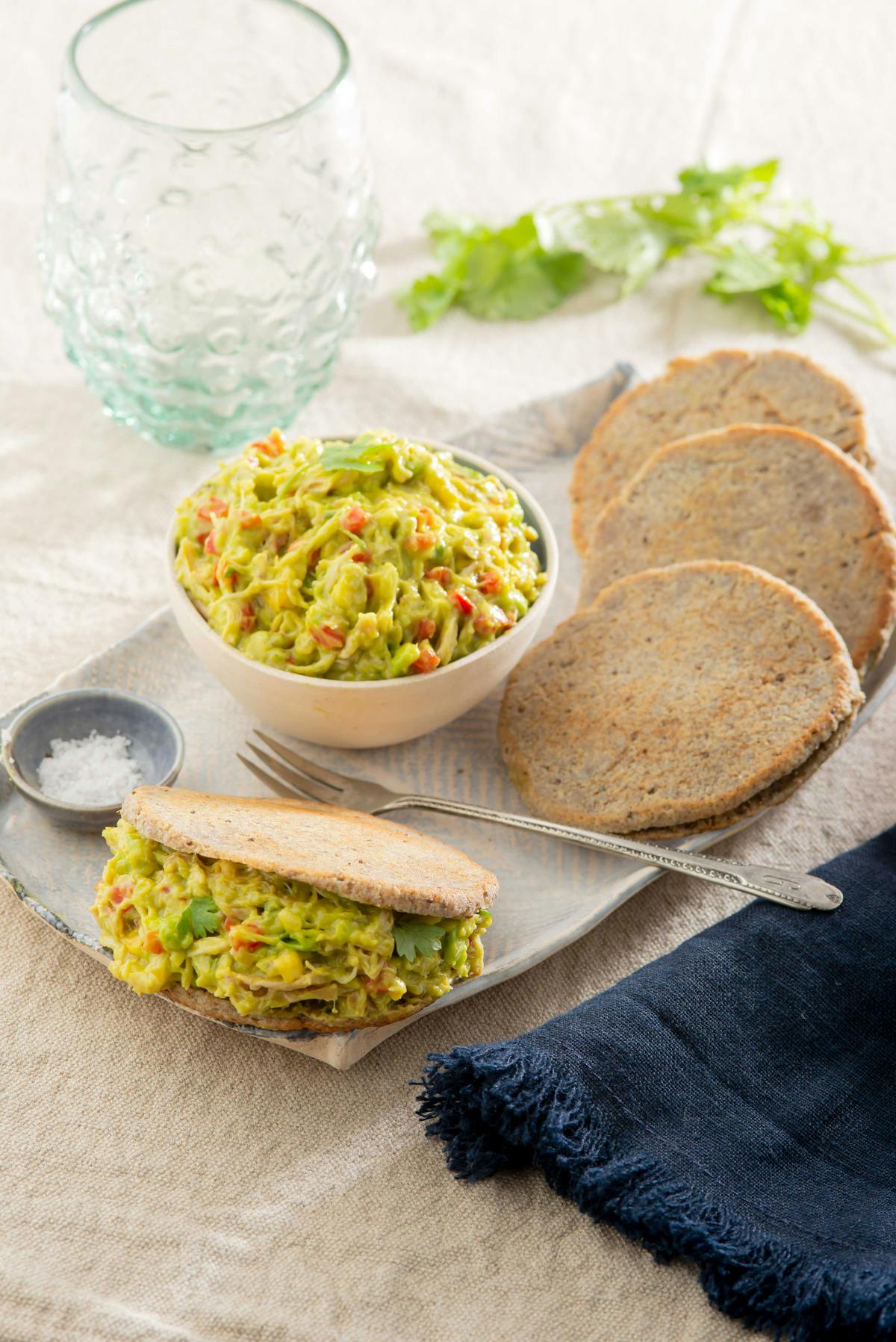 Keto arepas with chicken and avocado