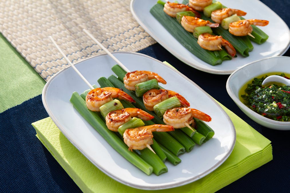 Keto shrimp skewers with chimichurri