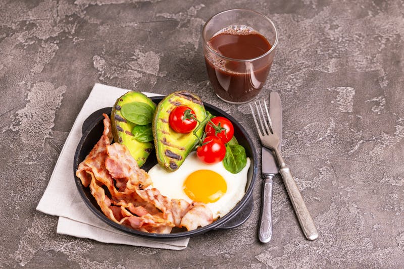 Ketogenic diet. Low carb high fat breakfast. Healthy food concept