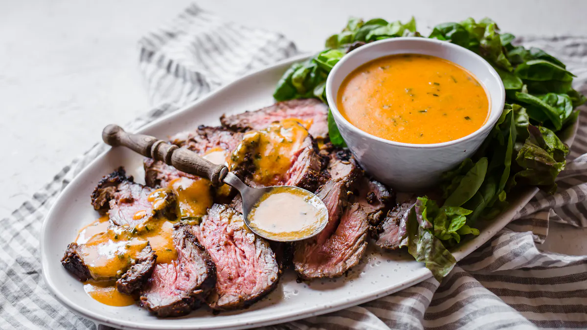 Pepper-crusted beef tenderloin with herbed steak sauce