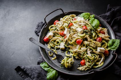 Keto chicken pesto zoodle salad