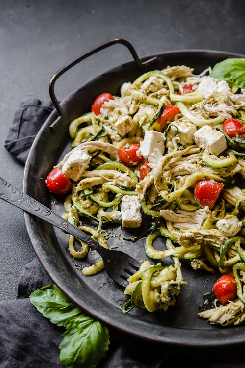 Keto chicken pesto zoodle salad