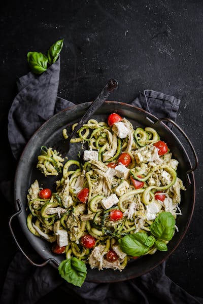 Keto chicken pesto zoodle salad