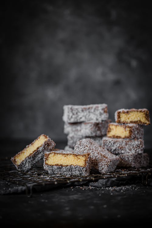 Low carb chocolate and vanilla lamingtons
