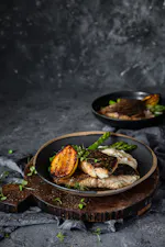 Pan-seared barramundi with lemon and cauliflower mash