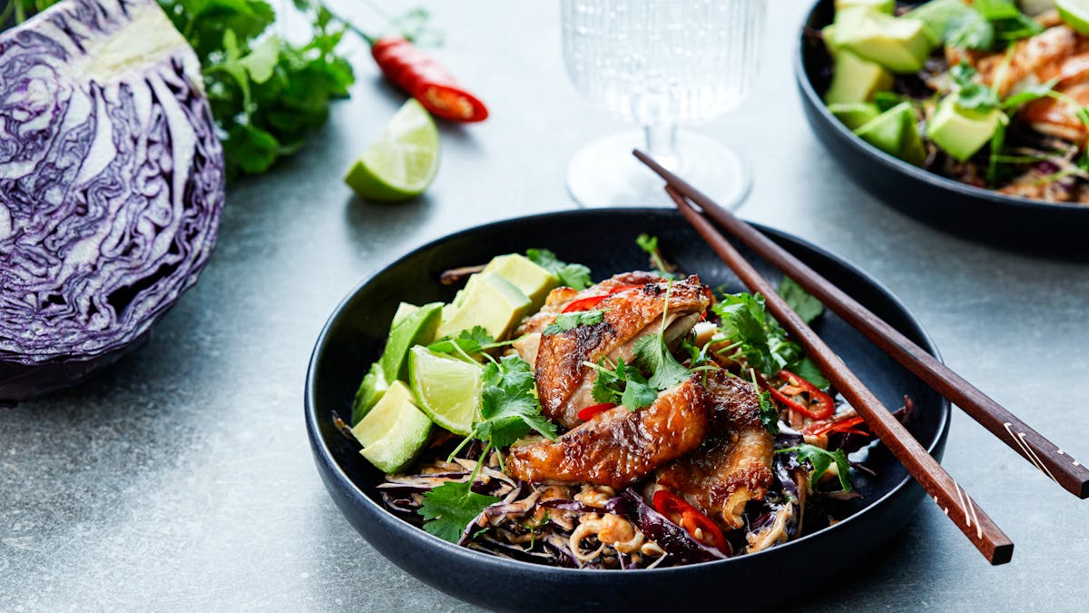 Keto Asian chicken with peanut coleslaw
