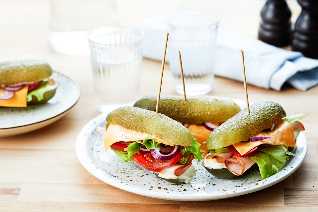 Pickle sandwich with deli turkey and mustard mayo