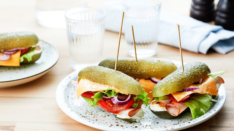 Pickle sandwich with deli turkey and mustard mayo