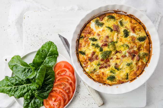 Crustless keto broccoli and bacon quiche