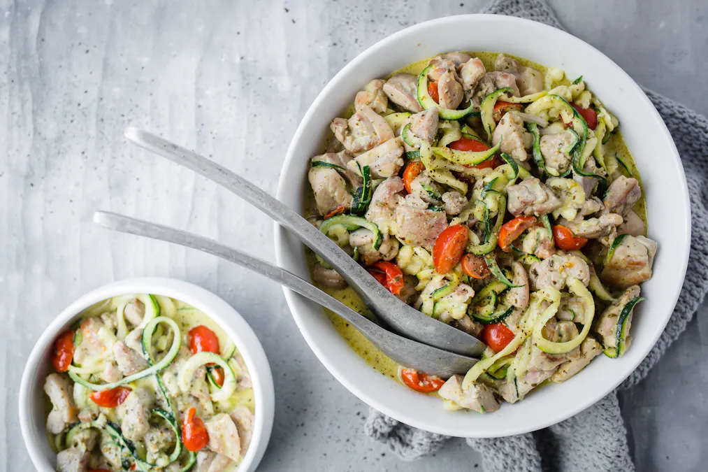 Keto chicken pesto stew with zoodles