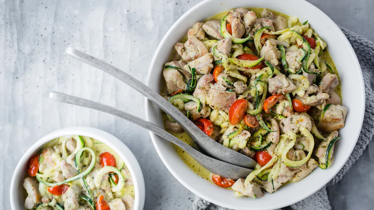 Keto chicken pesto stew with zoodles