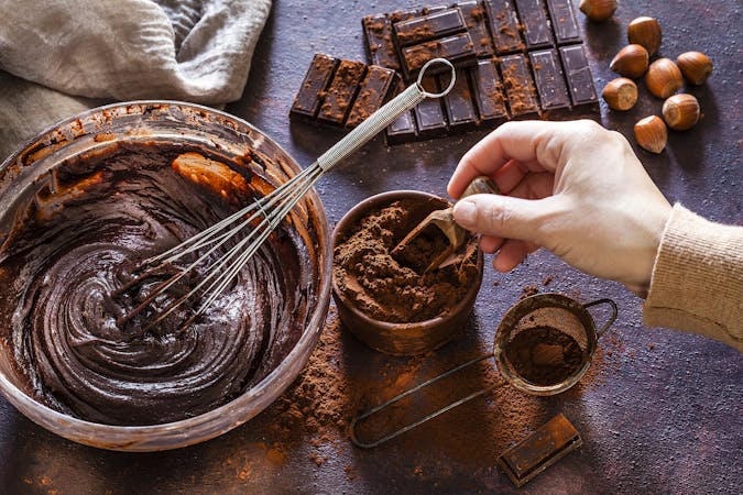 Preparing homemade chocolate dough