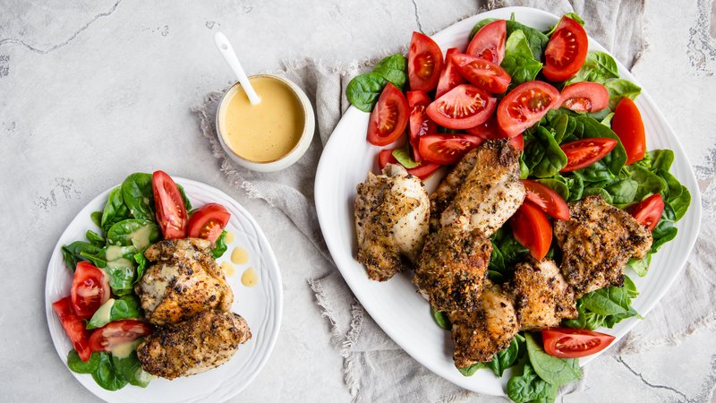 Keto crispy chicken with creamy dijon lemon dressing