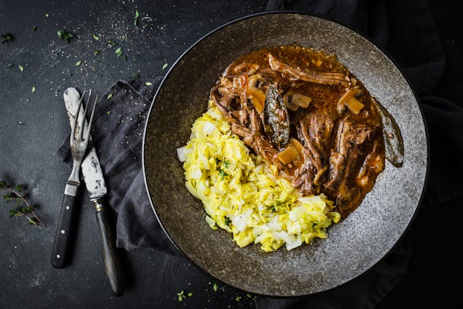 Slow-cooker braised-beef and buttery herb cabbage