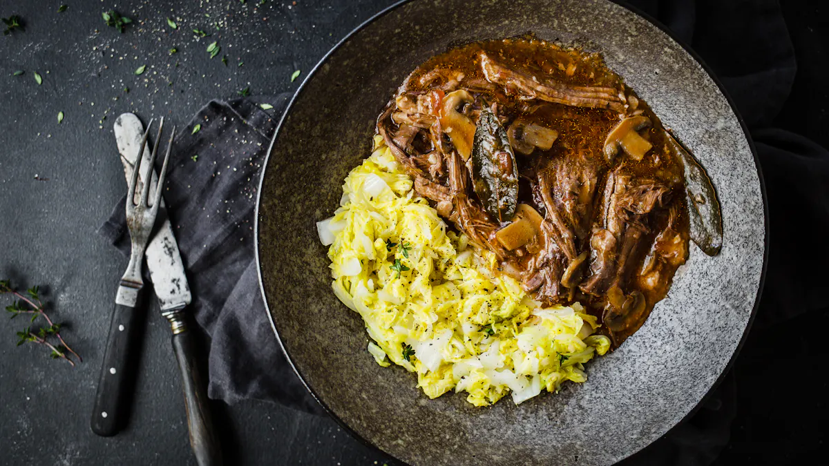 Slow-cooked braised beef with buttery herb cabbage