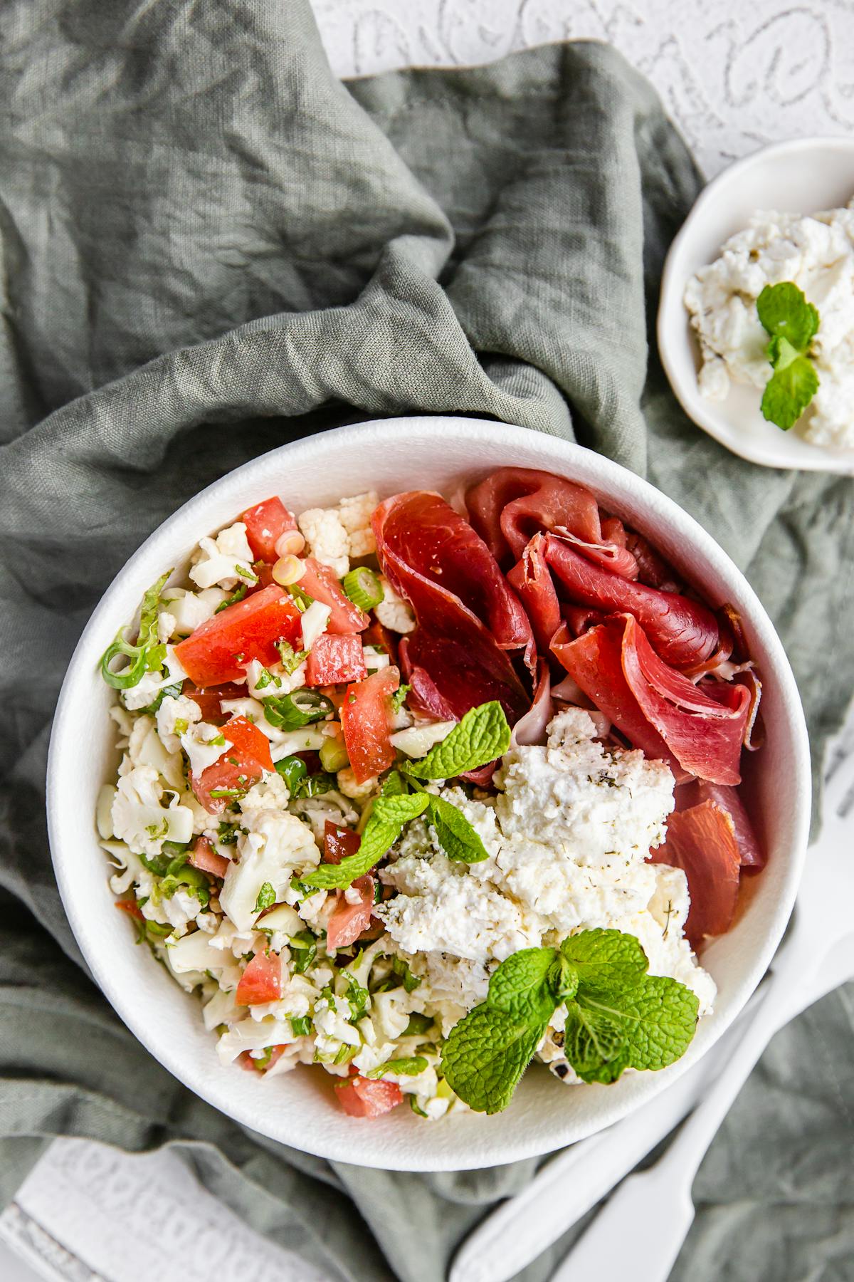 Parma cauli tabbouleh plate with feta