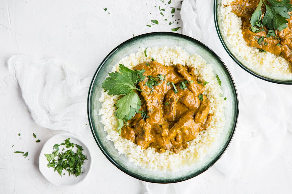 Spicy keto beef stew with fried cauli rice