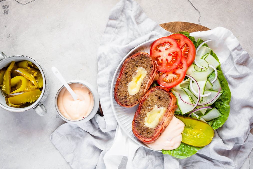 Keto cheese-burger meatloaf with BBQ mayo
