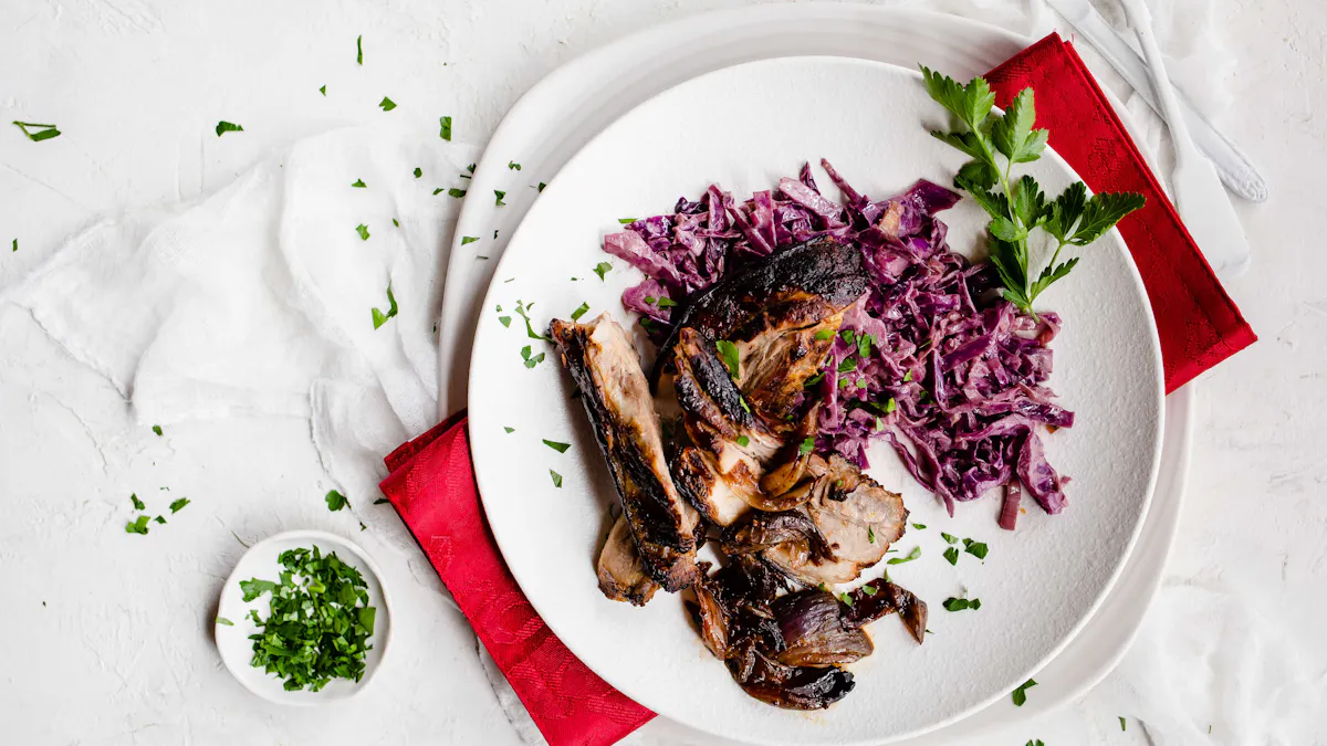 Ginger ribs with creamy red cabbage
