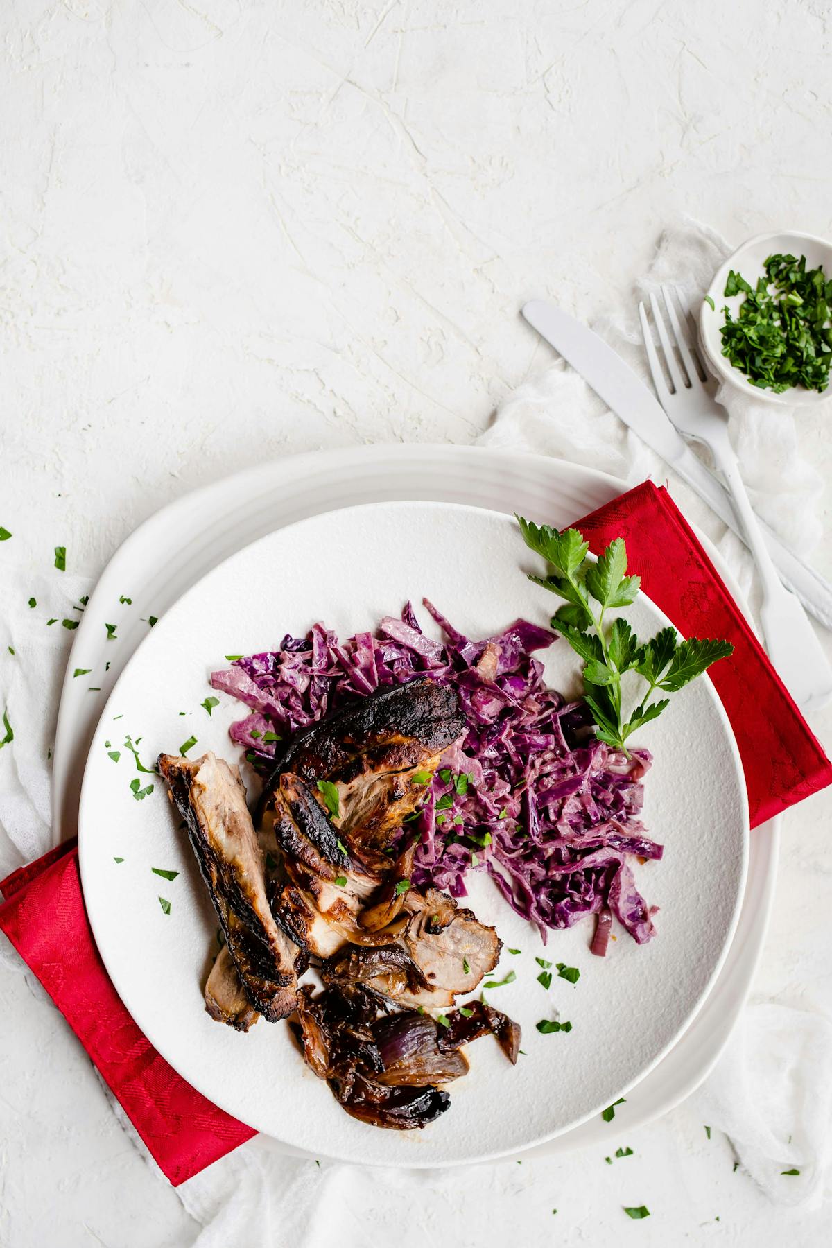 Ginger ribs with creamy red cabbage