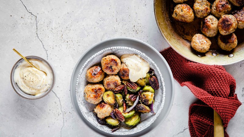 Keto turkey meatballs with roasted Brussels sprouts