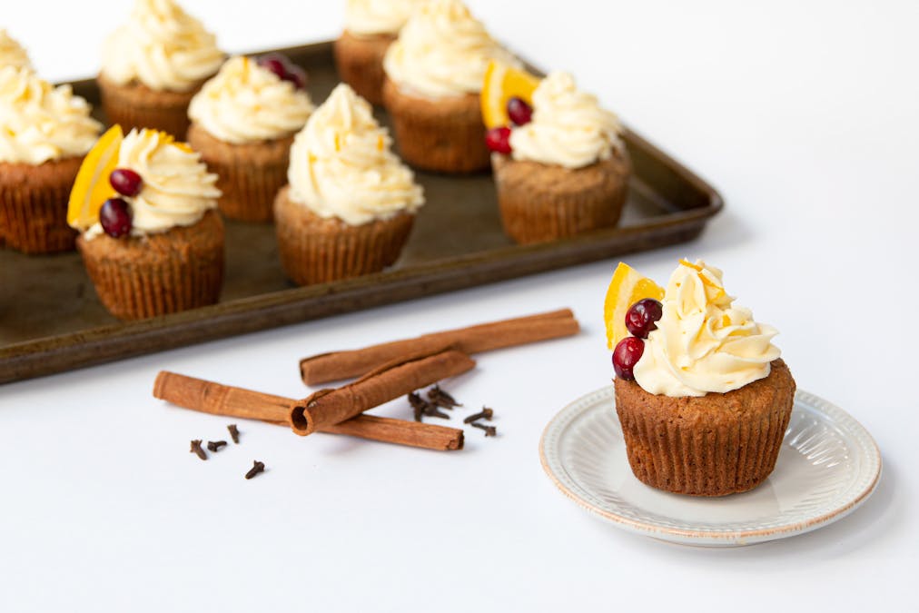 Keto Christmas cupcakes with orange frosting