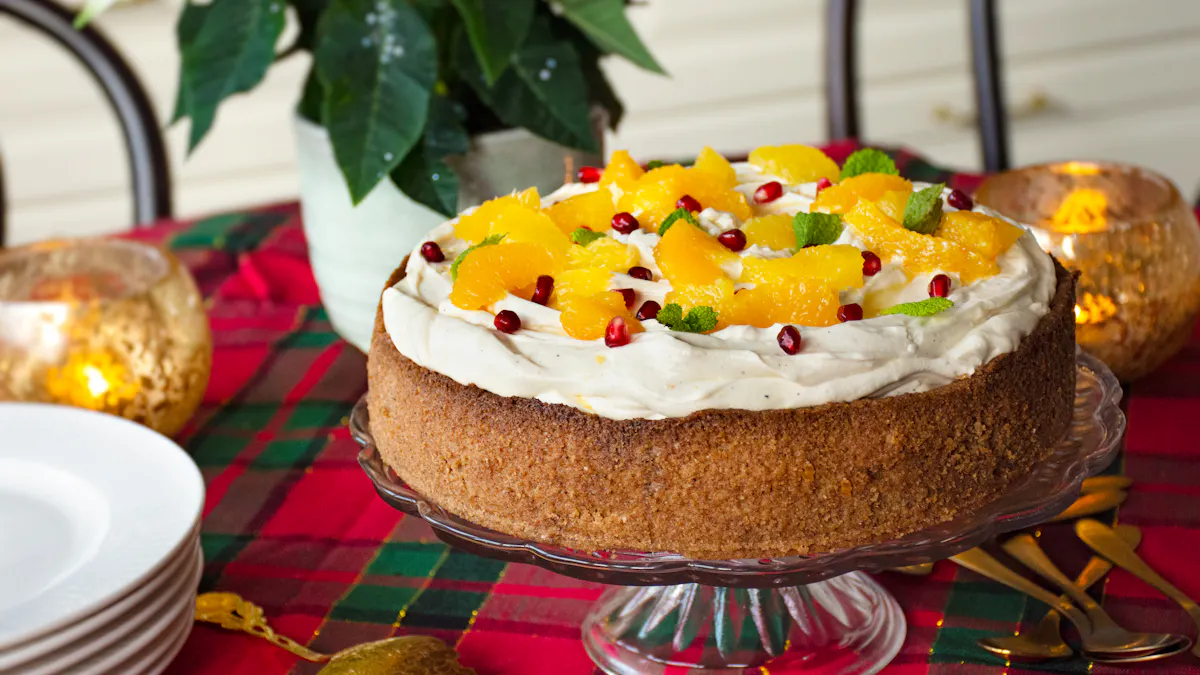 Christmas cheesecake with orange and gingerbread crust