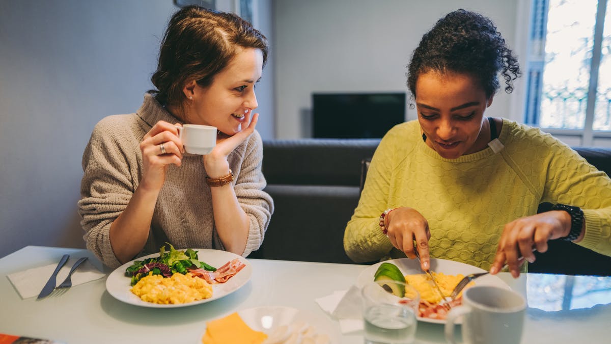 Girls enjoying healthy breakfast