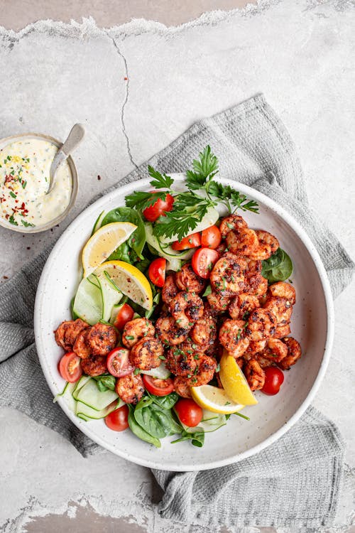 BBQ shrimp with lemon herb aioli