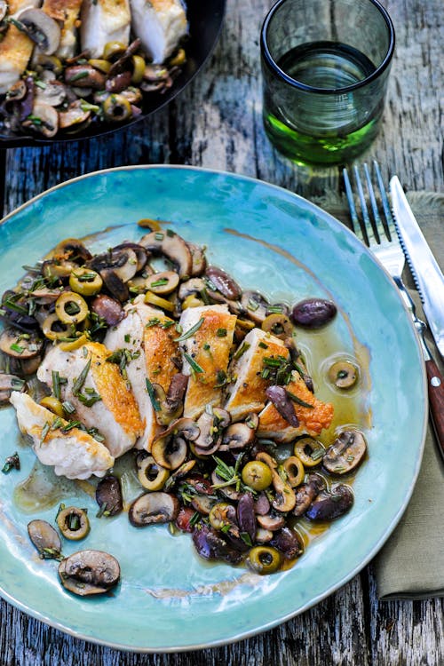 Chicken with olives and mushrooms