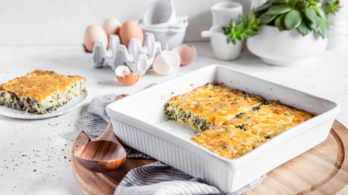 Kale casserole with mushrooms and cheddar