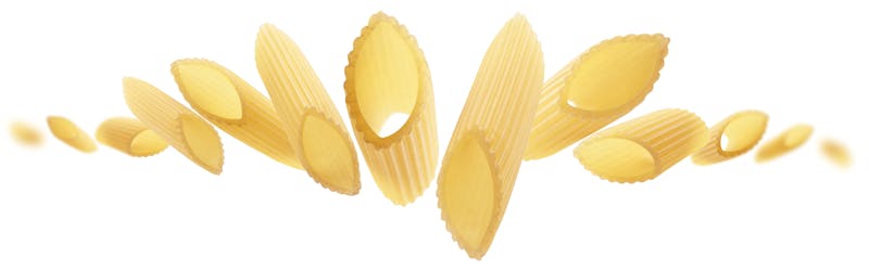 Italian pasta levitating on a white background