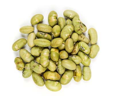 Roasted edamame beans isolated on white background