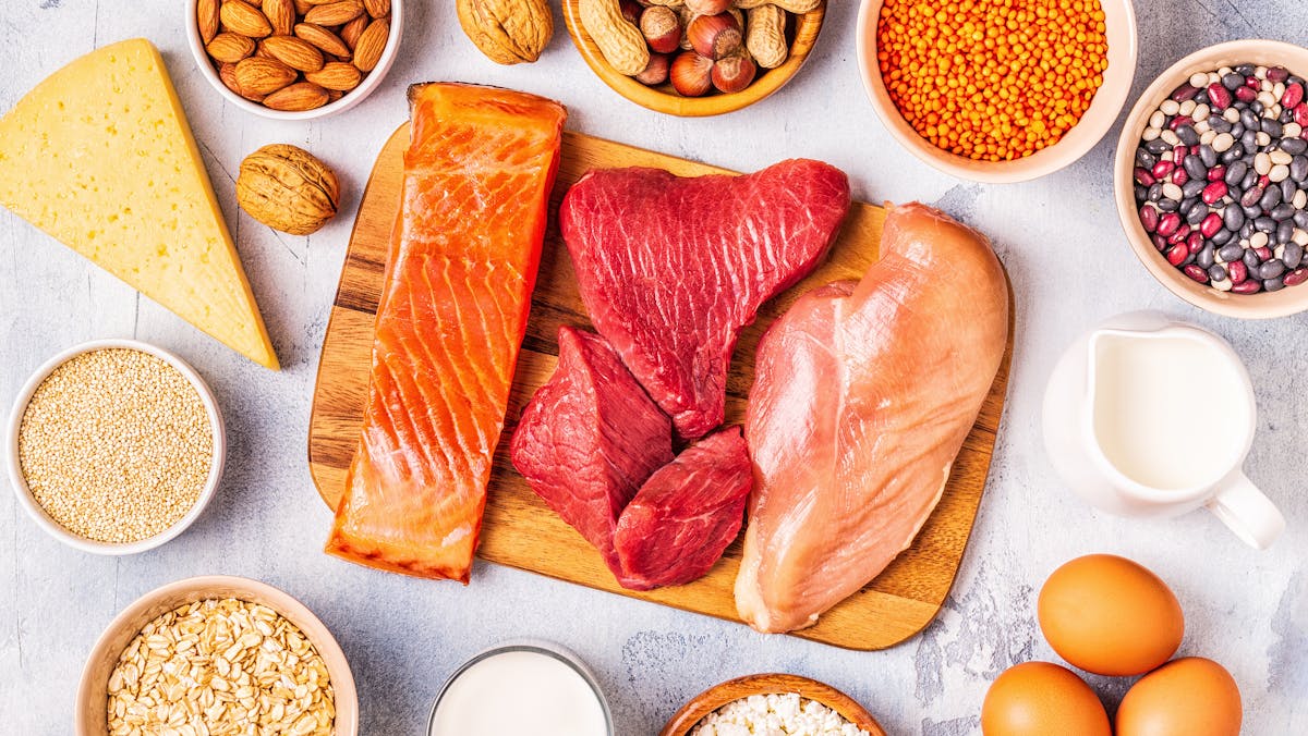 Sources of healthy protein – meat, fish, dairy products, nuts, legumes, and grains