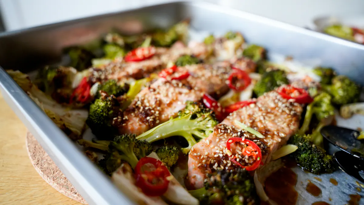 Sheet pan teriyaki salmon with vegetables