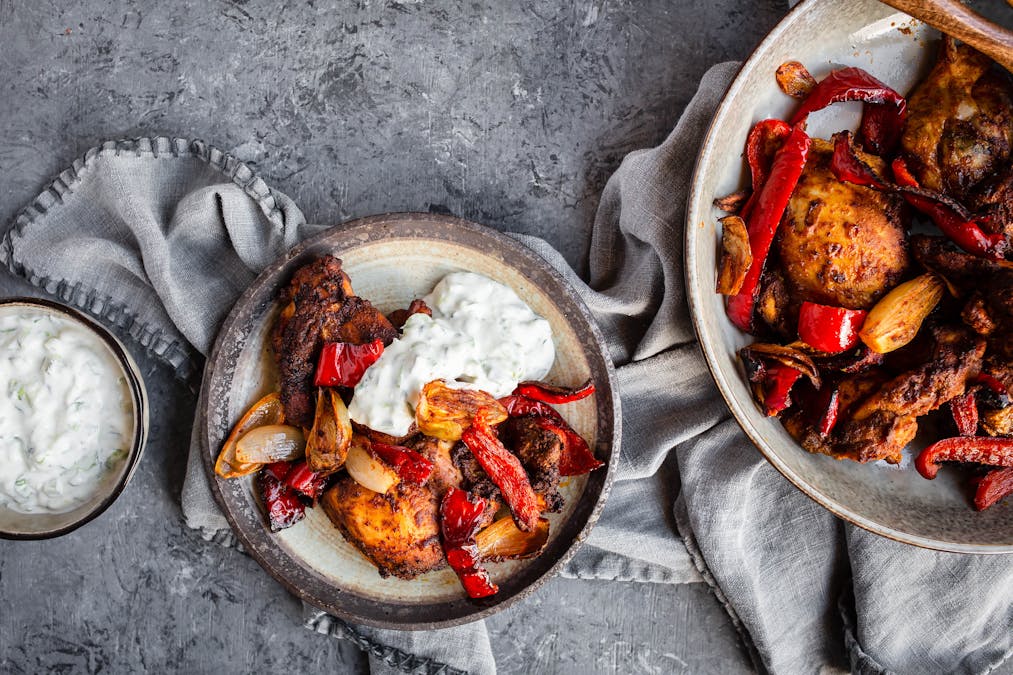 Air fryer Moroccan chicken with vegetables