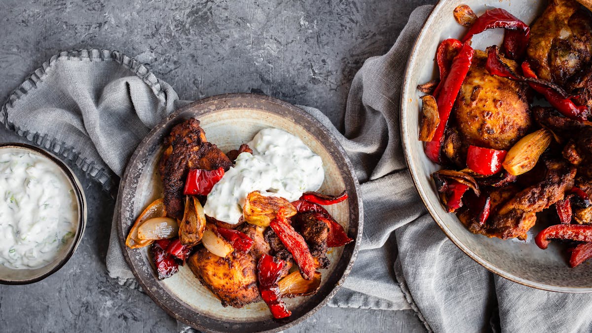 Air fryer Moroccan chicken with vegetables