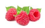 Raspberry with leaves isolated on white background