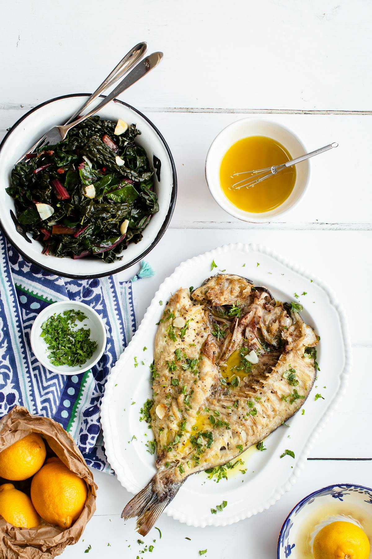 Taverna style Greek butterflied sea bass