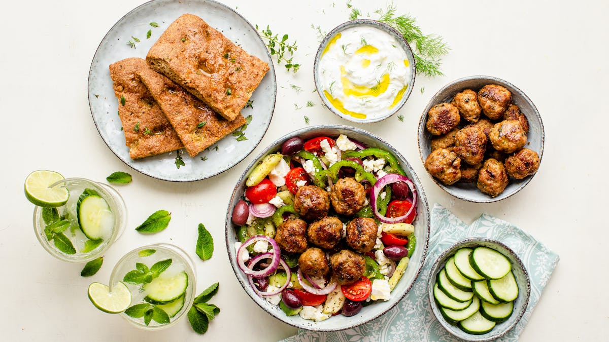 Cooking video: Greek low-carb keftedes bowls with tzatziki
