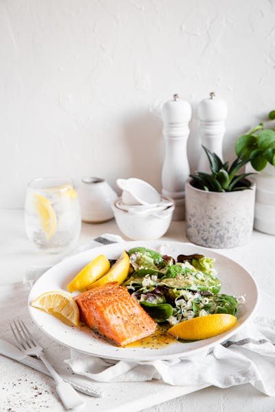 Seared lemon-butter salmon with Italian salad