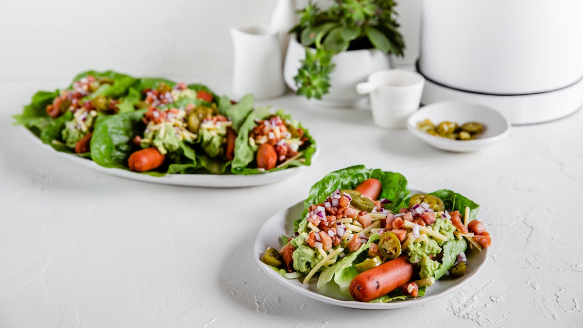 Loaded keto turkey dogs with guacamole