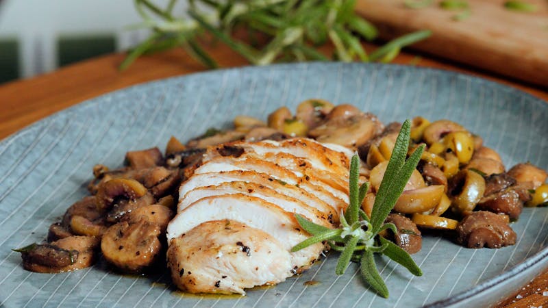 Chicken with olives and mushrooms