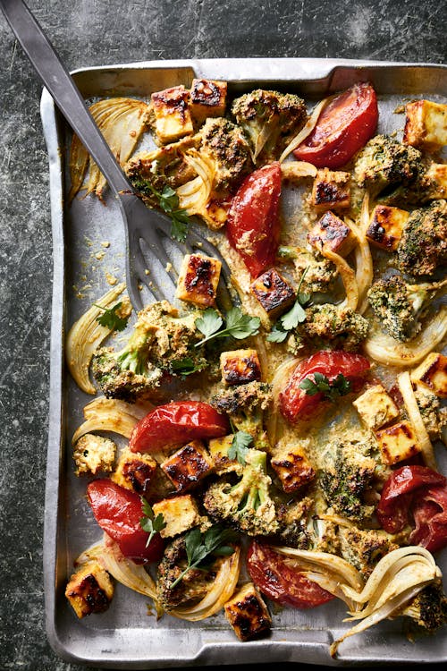 Grilled paneer and broccoli sheet pan