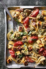 Grilled paneer and broccoli sheet pan